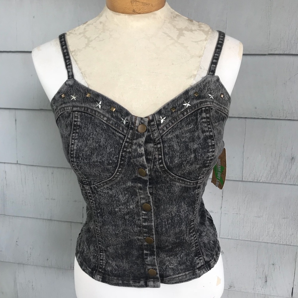 NWT Rock Acid Wash Denim Studded Crop Top Bralette